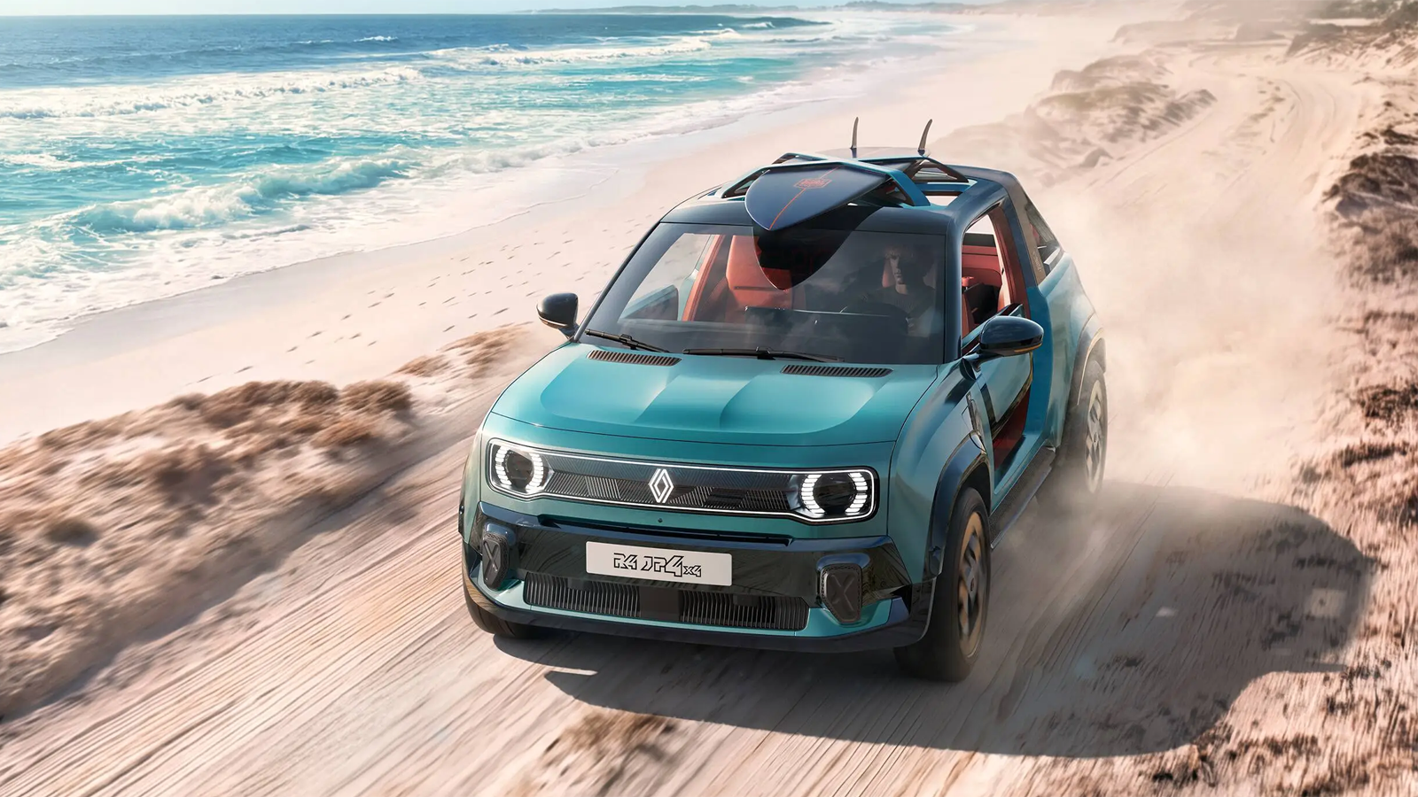 Renault 4 JP4x4 Concept sur la plage vue aérienne par drone