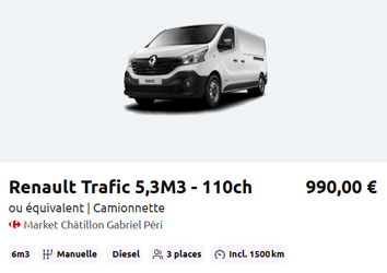 Offre de location au mois chez Carrefour Location 990€ / mois pour un Trafic Fourgon