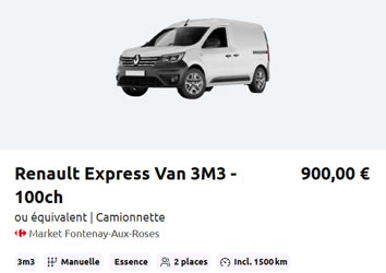 Offre de location au mois chez Carrefour Location 900€ / mois pour un Kangoo van